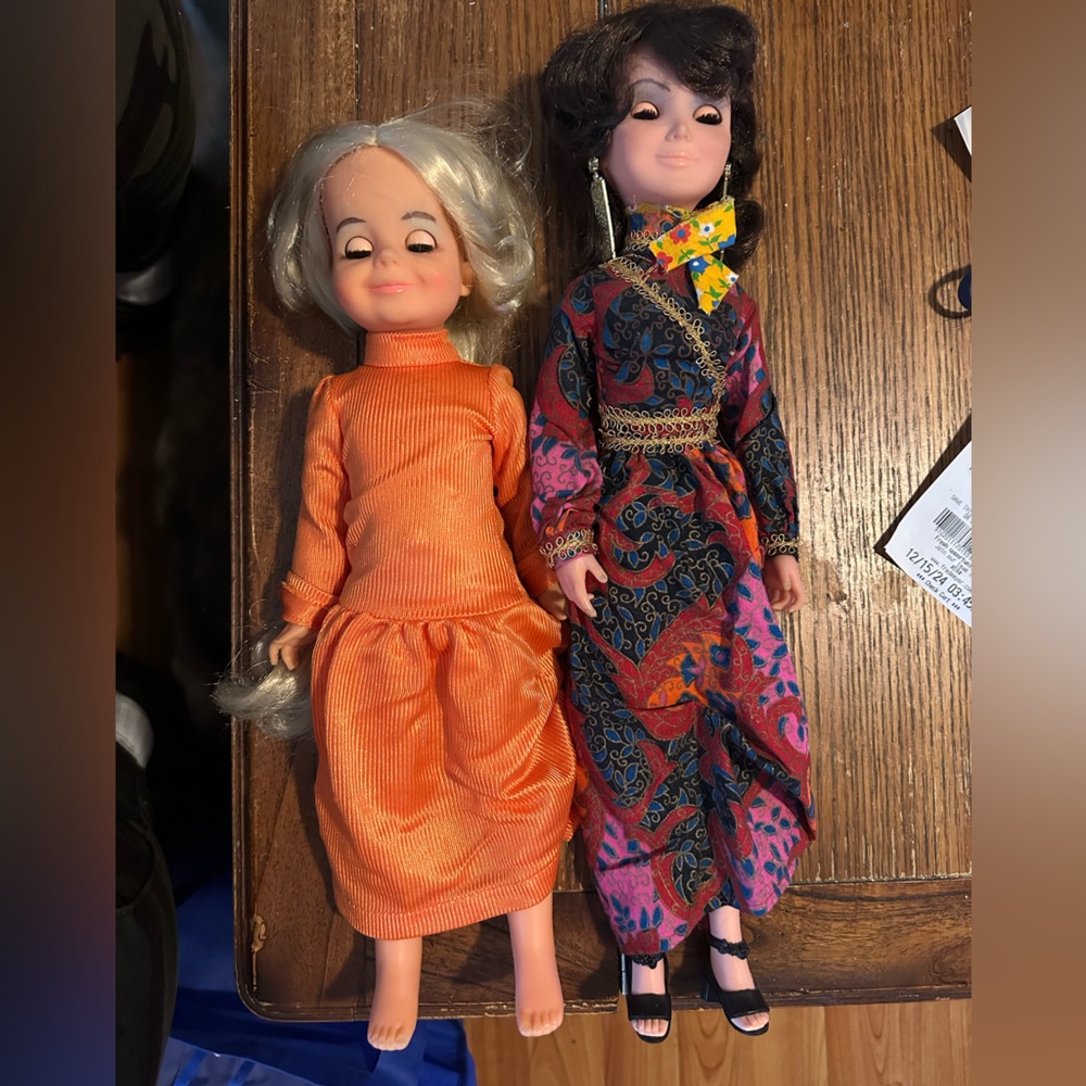 1969 Ideal Toys Velvet Doll and 1972 Hasbro Aimee Doll in original Dresses